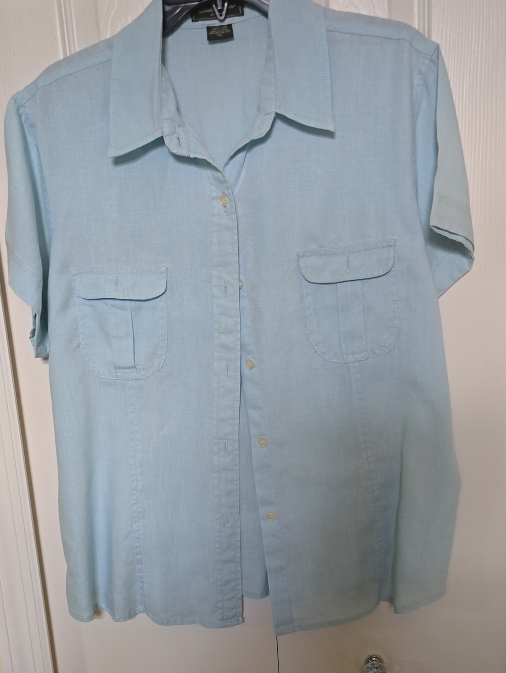 Eddie Bauer Light Blue Linen Short Sleeve Shirt